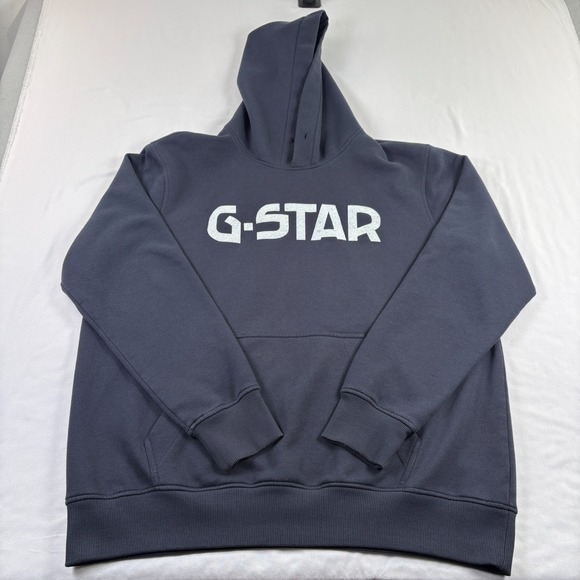 G Star Raw Hoodie Mens 2XL Blue Spell Out Pullover Sweatshirt Hip Hop Casual - Picture 1 of 9